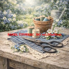 Látkový panel  kolekce DENIM  GARDEN – SHABBY  COTTAGE  614-481