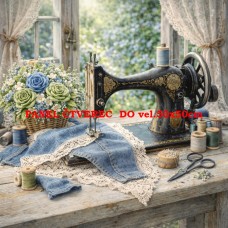 Látkový panel  kolekce DENIM  GARDEN – SHABBY  COTTAGE  614-486